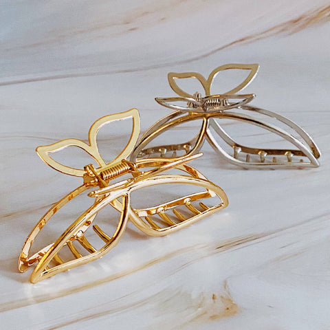 Modern Butterfly Hair Claw Set Of 2: Gold/Silver