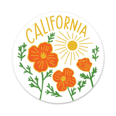 California Poppy Sun White Sticker