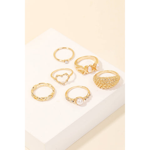 Pearl Studs Love Theme Band Rings Set: G